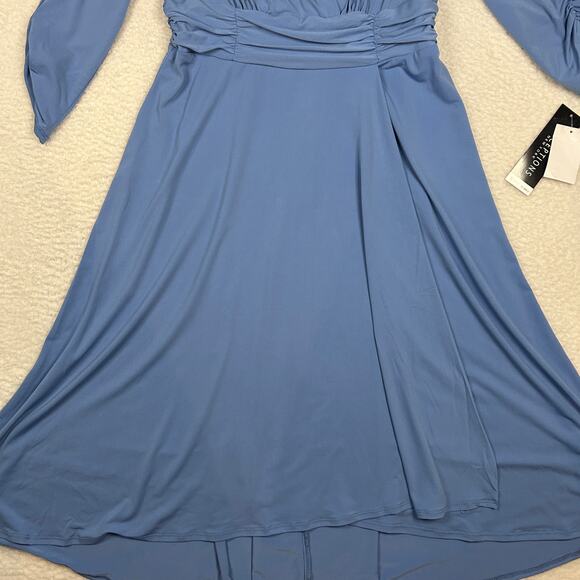 Perceptions NY Womens Size M 1/2 Sleeve Faux Wrap Dress Periwinkle Blue NEW - Picture 3 of 12